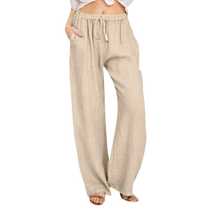 Pantaloni a gamba larga in cotone e lino da donna Olivenorma - Cachi - 3XL - image 28