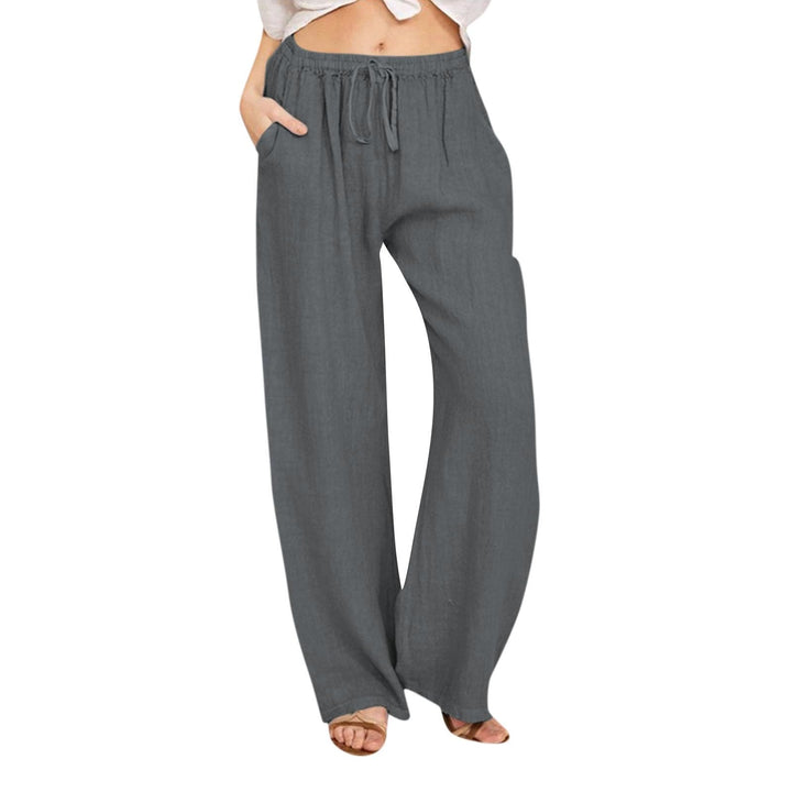 Pantaloni a gamba larga in cotone e lino da donna Olivenorma - Grigio scuro - 3XL - image 23