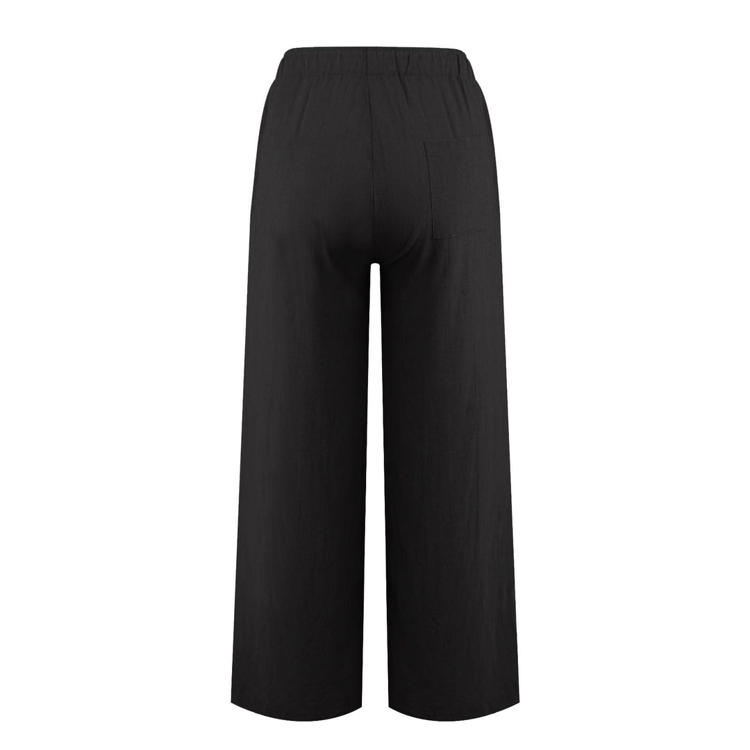 Pantaloni a gamba larga in cotone e lino da donna Olivenorma - image 5