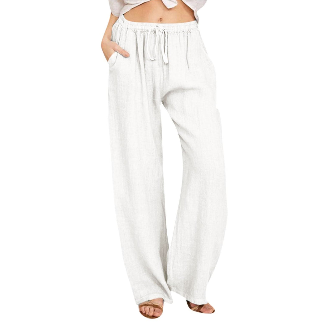 Pantaloni a gamba larga in cotone e lino da donna Olivenorma - Bianco - 3XL - image 13