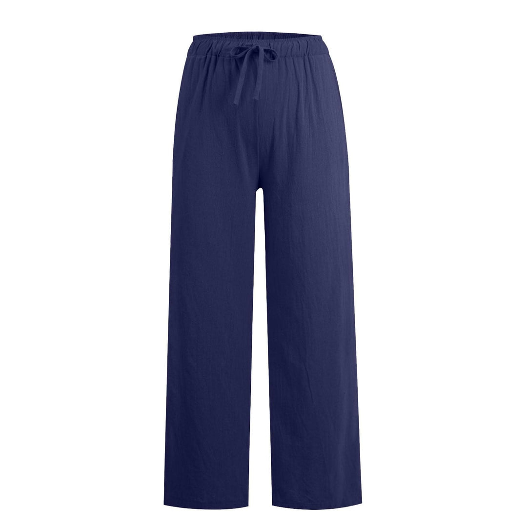 Pantaloni a gamba larga in cotone e lino da donna Olivenorma