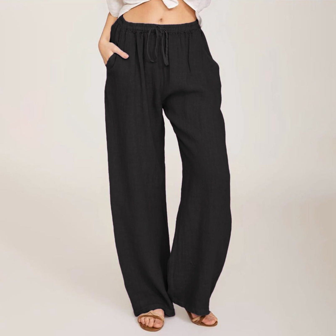 Pantaloni a gamba larga in cotone e lino da donna Olivenorma - Nero - 3XL - image 3