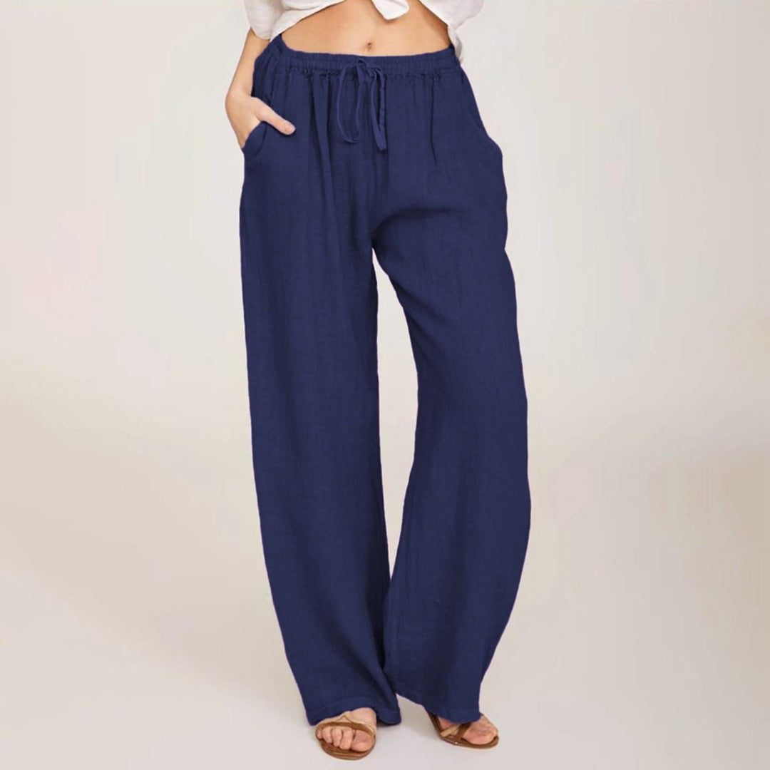 Pantaloni a gamba larga in cotone e lino da donna Olivenorma - Blu navy - 3XL - image 18