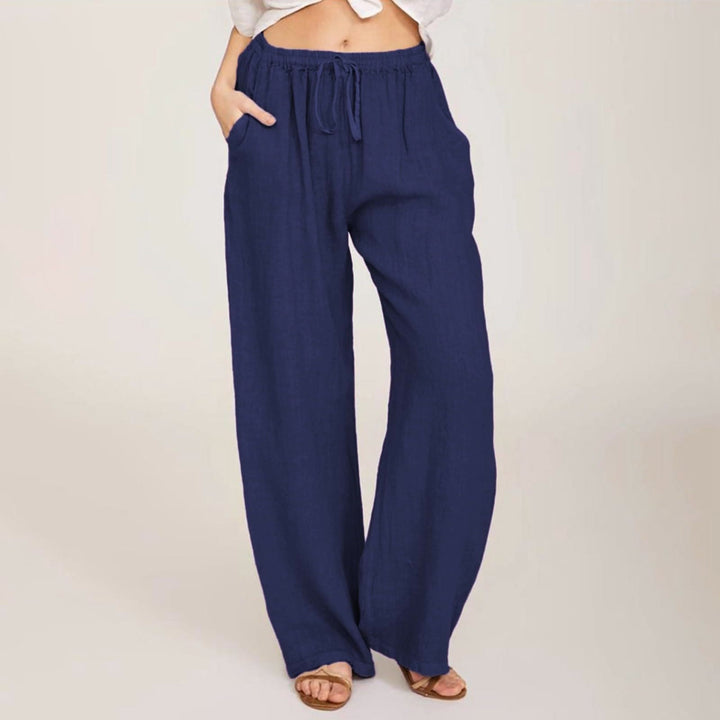 Pantaloni a gamba larga in cotone e lino da donna Olivenorma - Blu navy - 3XL - image 18
