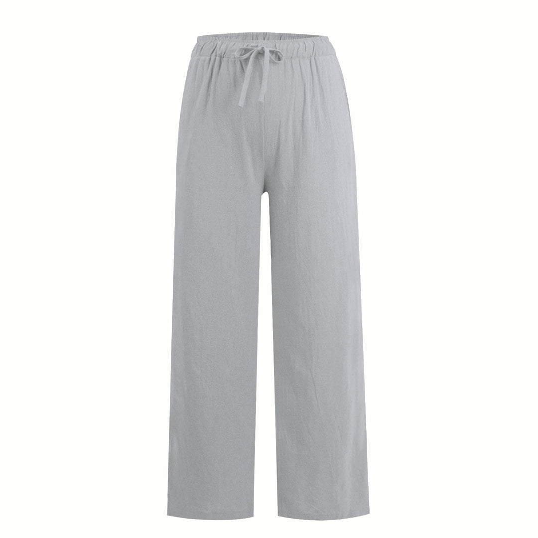 Pantaloni a gamba larga in cotone e lino da donna Olivenorma - image 9