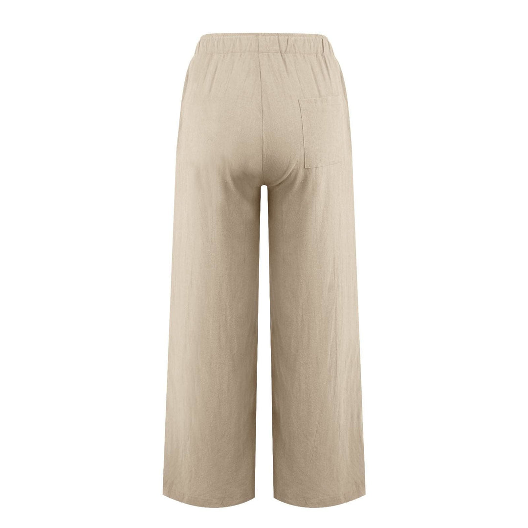 Pantaloni a gamba larga in cotone e lino da donna Olivenorma