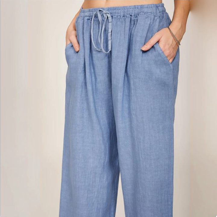Pantaloni a gamba larga in cotone e lino da donna Olivenorma