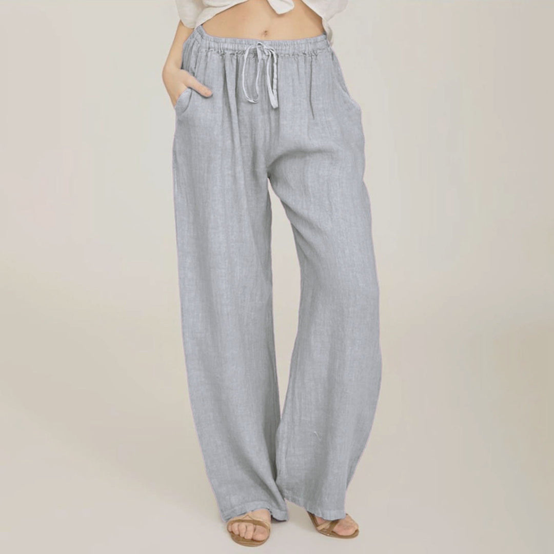 Pantaloni a gamba larga in cotone e lino da donna Olivenorma - Grigio chiaro - 3XL - image 8