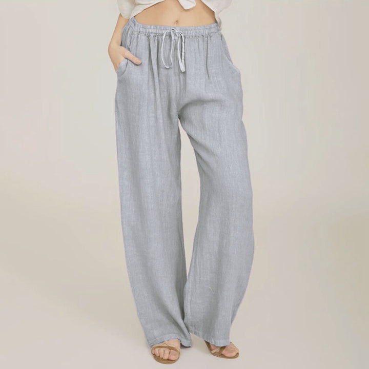 Pantaloni a gamba larga in cotone e lino da donna Olivenorma - Grigio chiaro - 3XL - image 8