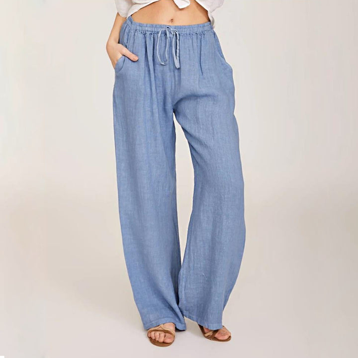 Pantaloni a gamba larga in cotone e lino da donna Olivenorma - Azzurro chiaro - 3XL - image 0
