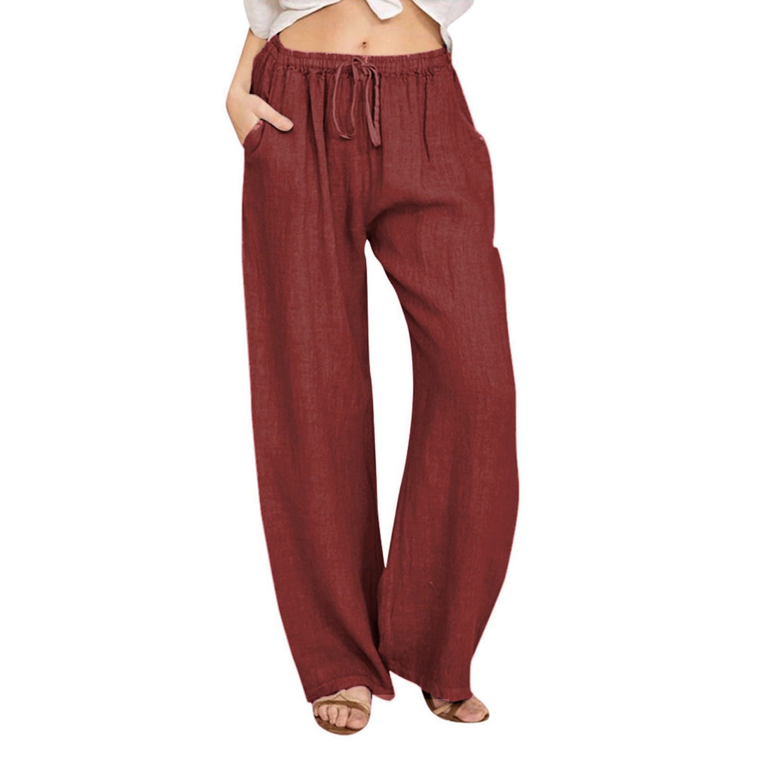 Pantaloni a gamba larga in cotone e lino da donna Olivenorma - Vino rosso - 3XL - image 33