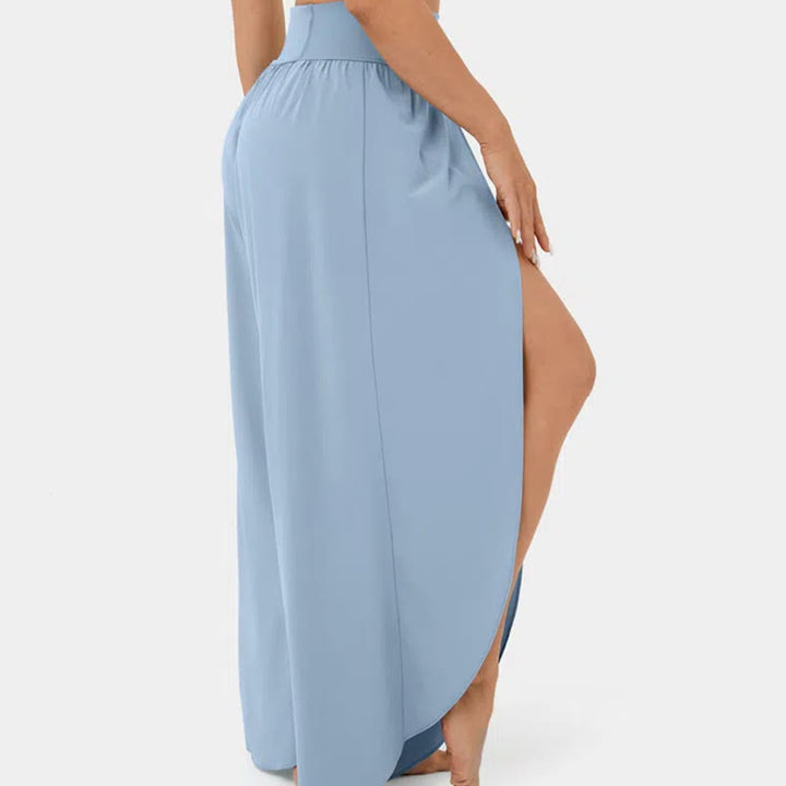 Olivenorma Pantaloni da yoga elasticizzati con spacchi larghi da donna