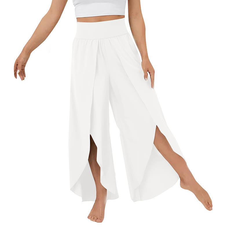 Olivenorma Pantaloni da yoga elasticizzati con spacchi larghi da donna