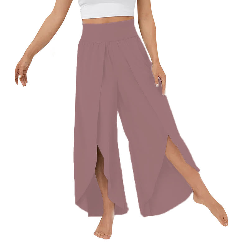 Olivenorma Pantaloni da yoga elasticizzati con spacchi larghi da donna