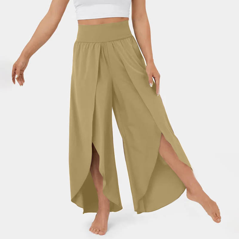 Olivenorma Pantaloni da yoga elasticizzati con spacchi larghi da donna