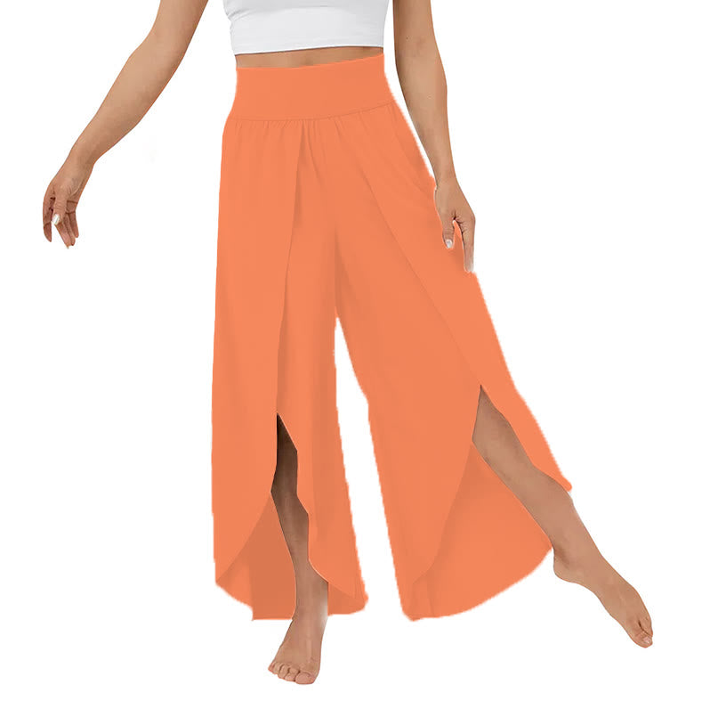 Olivenorma Pantaloni da yoga elasticizzati con spacchi larghi da donna