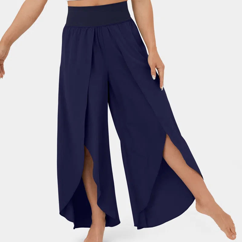 Olivenorma Pantaloni da yoga elasticizzati con spacchi larghi da donna