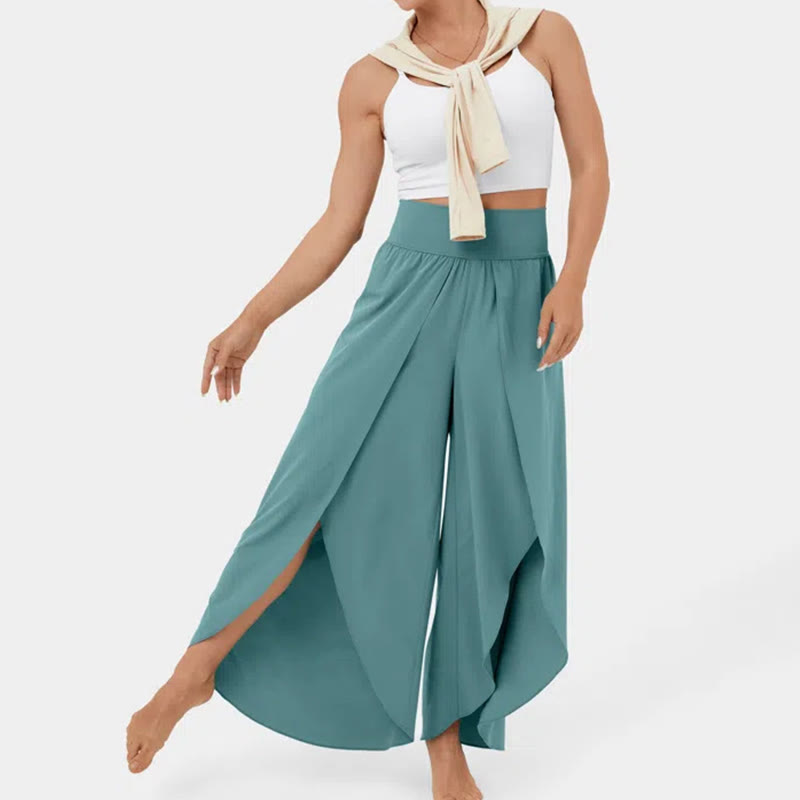 Olivenorma Pantaloni da yoga elasticizzati con spacchi larghi da donna