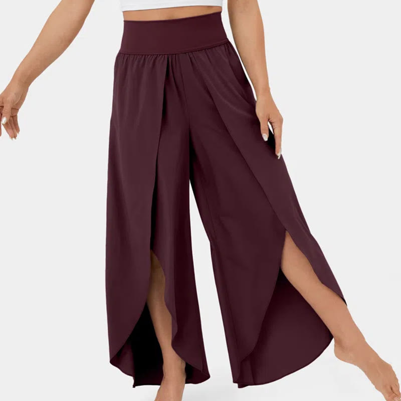 Olivenorma Pantaloni da yoga elasticizzati con spacchi larghi da donna