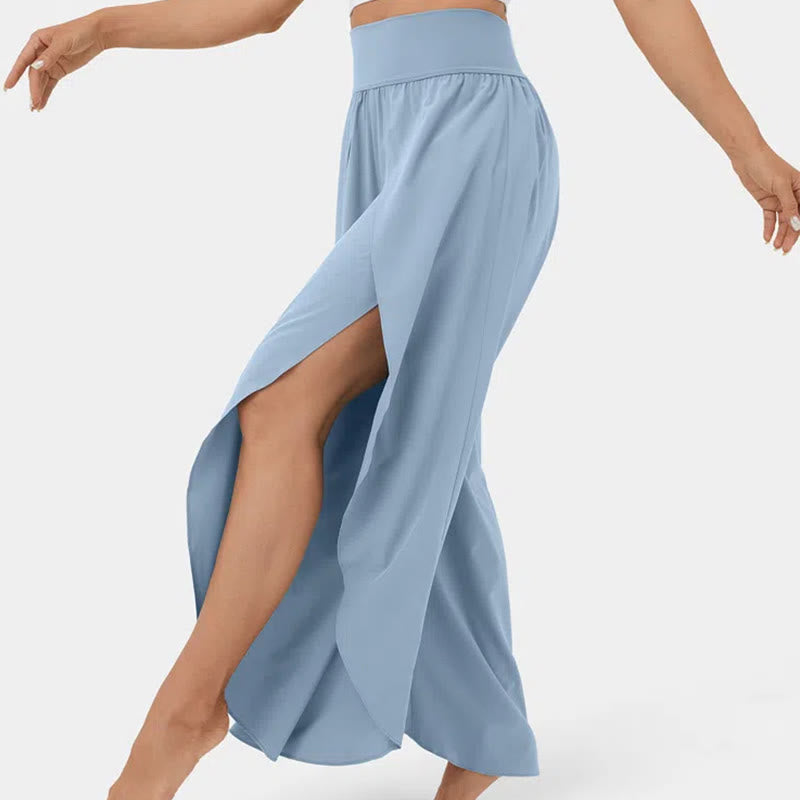 Olivenorma Pantaloni da yoga elasticizzati con spacchi larghi da donna