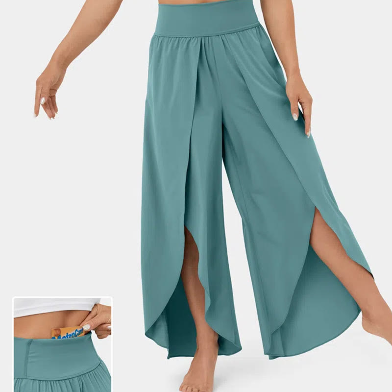 Olivenorma Pantaloni da yoga elasticizzati con spacchi larghi da donna - Verde pavone - 3XL - image 0