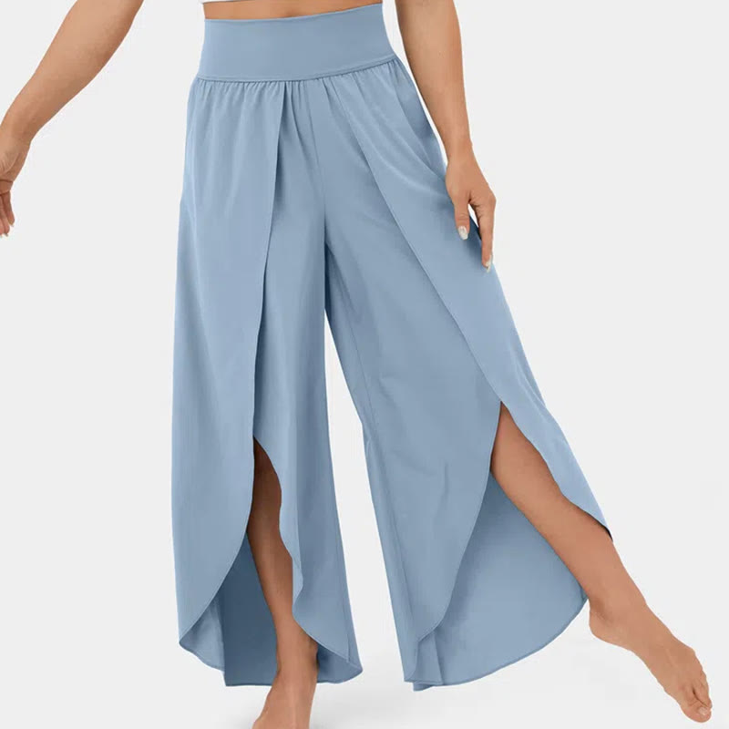 Olivenorma Pantaloni da yoga elasticizzati con spacchi larghi da donna - Cielo azzurro - 3XL - image 14