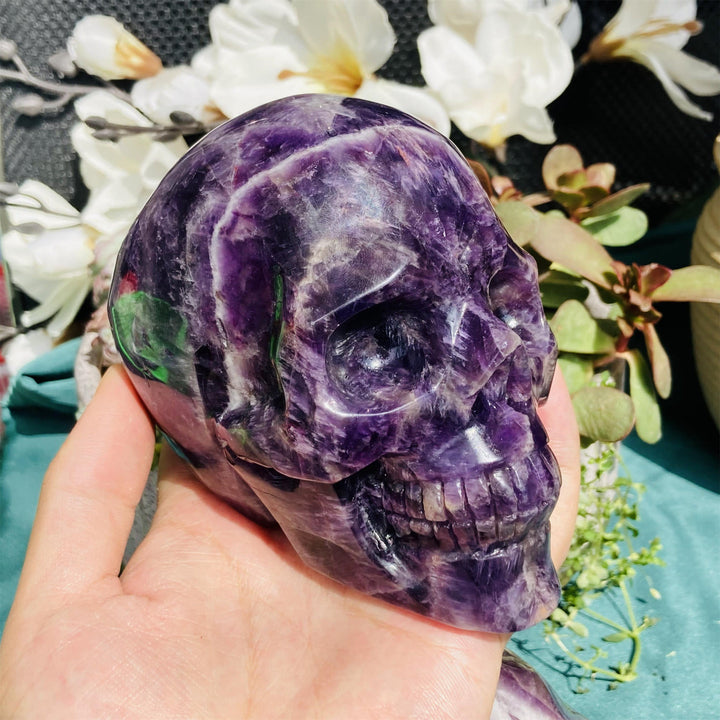 Olivenorma 10cm Decorazione in pietra preziosa ametista naturale da sogno, teschio di cristallo 