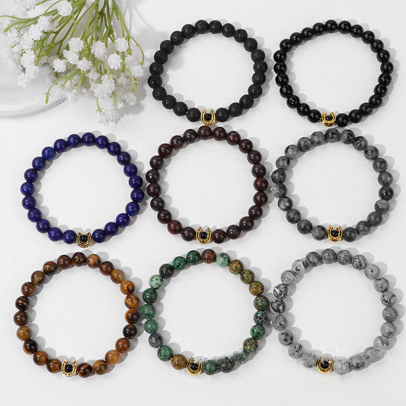 Olivenorma Bracciale con ciondolo a forma di ferro di cavallo con perline in pietra naturale da 8 mm 