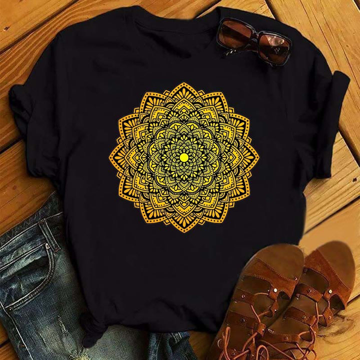 Maglietta nera con stampa geometrica colorata di loto Olivenorma - Loto giallo n. 3 - 2XL - image 2