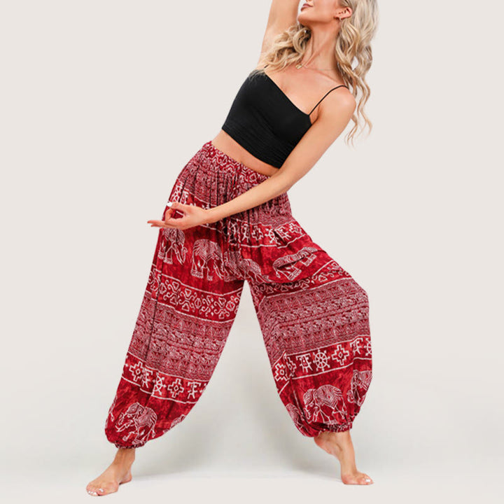 Pantaloni a palloncino da yoga Olivenorma Boho Elephant - Rosso - Taglia unica - image 4