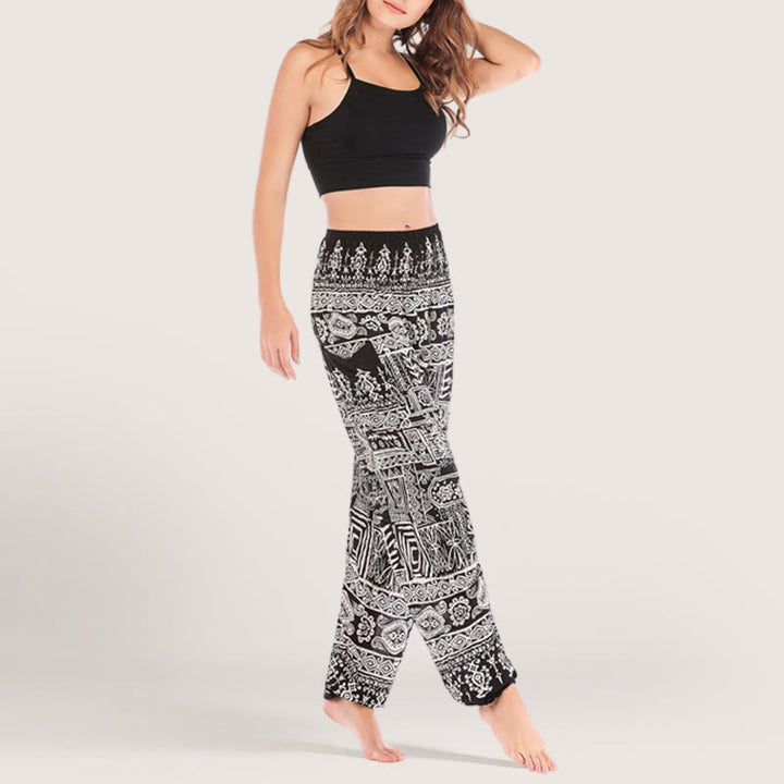 Olivenorma Pantaloni da yoga con risvolto neri bohémien