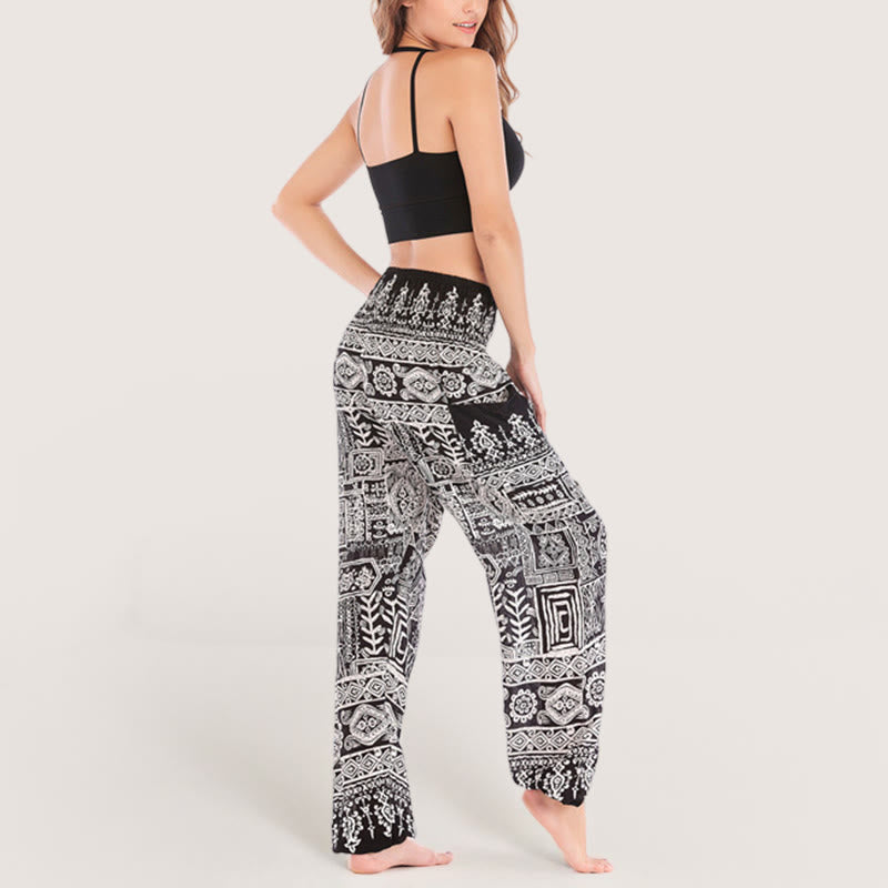 Olivenorma Pantaloni da yoga con risvolto neri bohémien