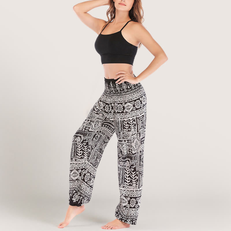 Olivenorma Pantaloni da yoga con risvolto neri bohémien