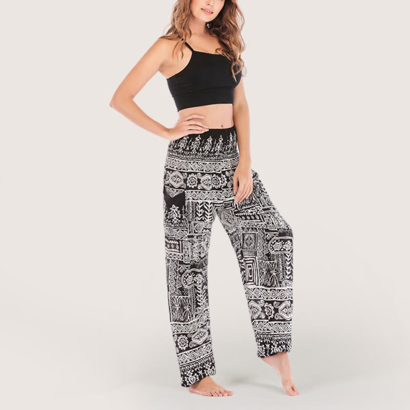 Olivenorma Pantaloni da yoga con risvolto neri bohémien