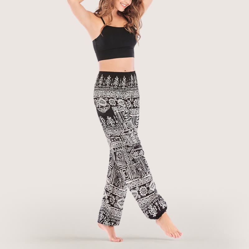 Olivenorma Pantaloni da yoga con risvolto neri bohémien
