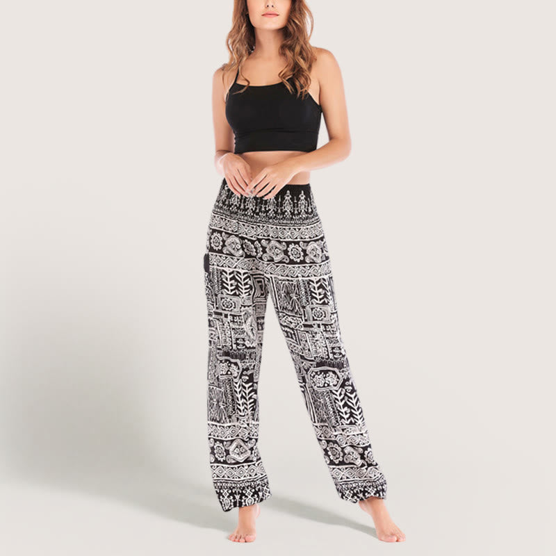 Olivenorma Pantaloni da yoga con risvolto neri bohémien