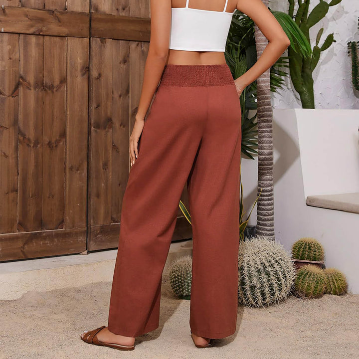 Olivenorma - Pantaloni da salotto da donna a vita alta, larghi e tinta unita, con tasche - image 18