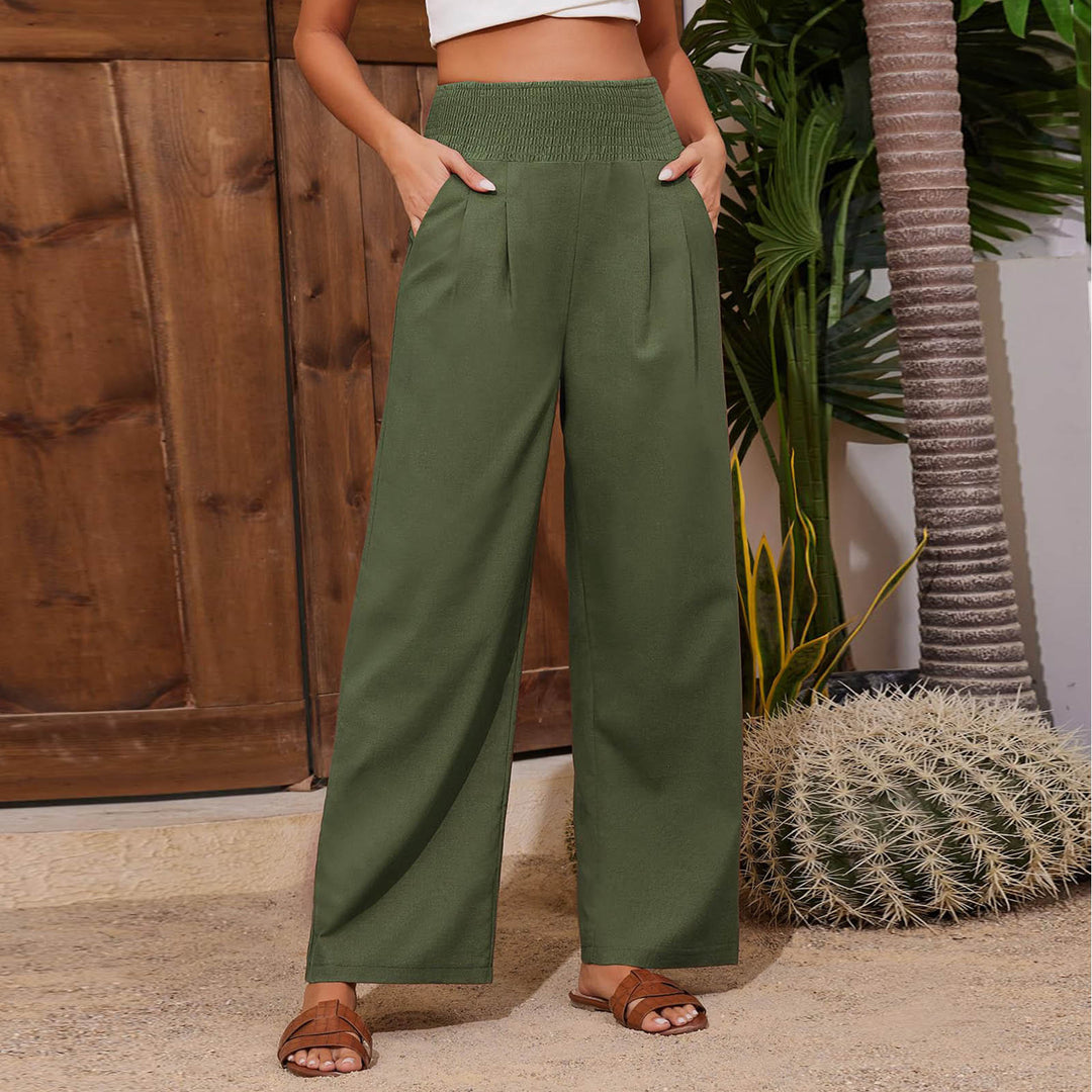 Olivenorma - Pantaloni da salotto da donna a vita alta, larghi e tinta unita, con tasche - Verde - XXL - image 22