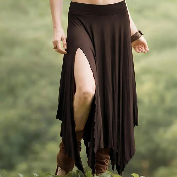 Olivenorma - Abito midi con gonna divisa e coulisse in stile boho - Marrone - XXL - image 26