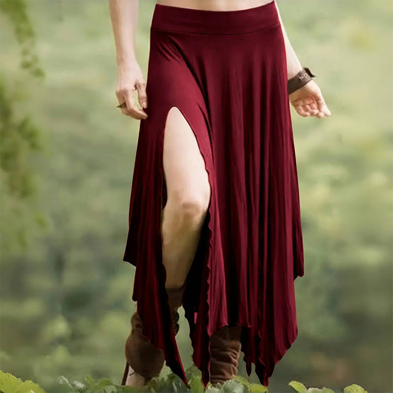Olivenorma - Abito midi con gonna divisa e coulisse in stile boho - Rosso - XXL - image 6