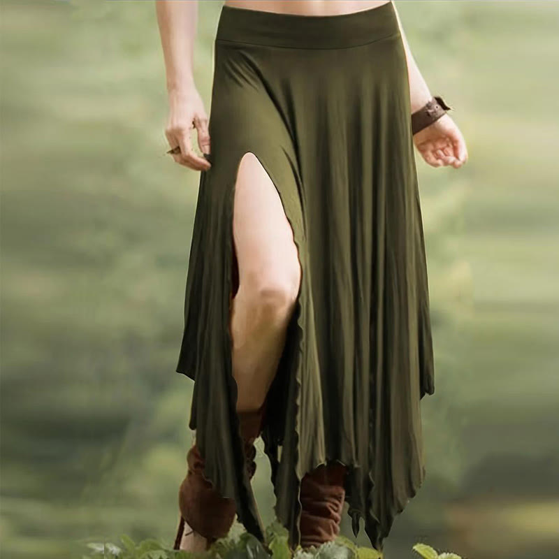 Olivenorma - Abito midi con gonna divisa e coulisse in stile boho - Verde - XXL - image 18