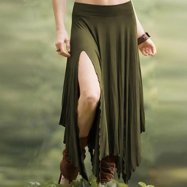 Olivenorma - Abito midi con gonna divisa e coulisse in stile boho - Verde - XXL - image 18