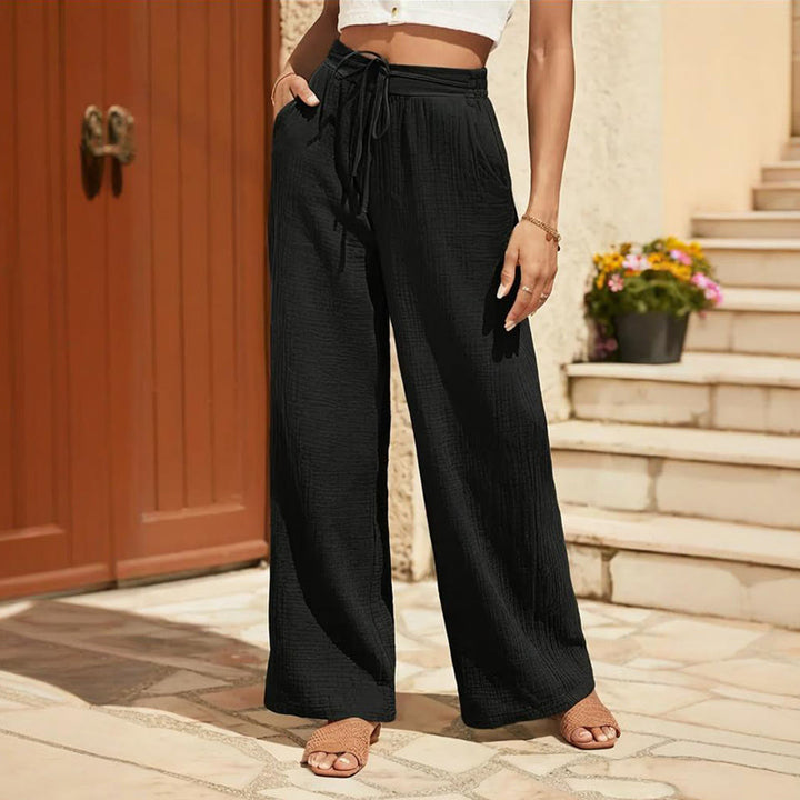Olivenorma Pantaloni estivi da donna, casual, a vita alta, con coulisse, tinta unita, vestibilità ampia - Nero - XXL - image 3