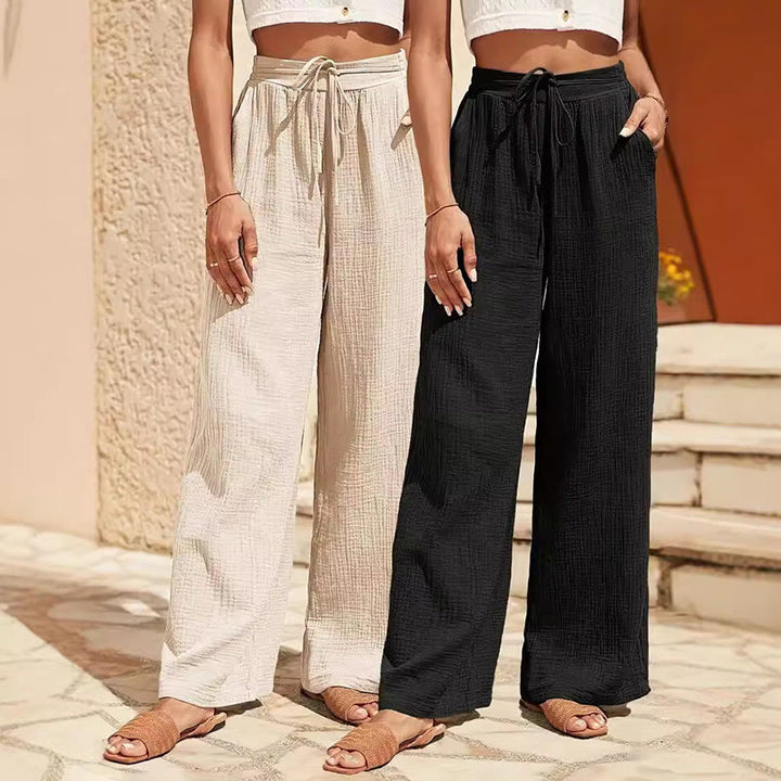 Olivenorma Pantaloni estivi da donna, casual, a vita alta, con coulisse, tinta unita, vestibilità ampia - image 0