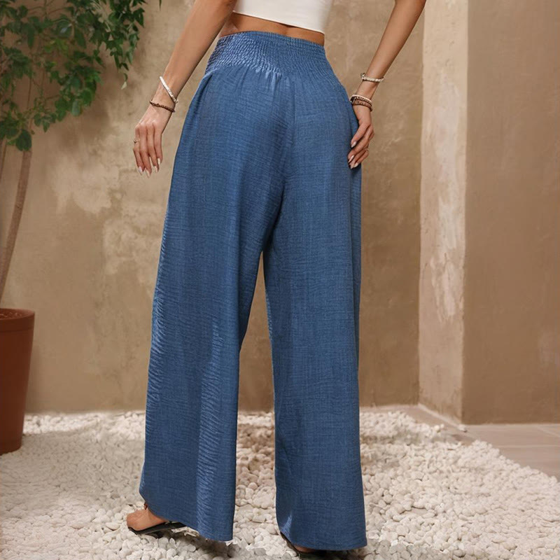 Olivenorma - Pantaloni larghi da donna a gamba larga, con nodo regolabile e vita alta, tinta unita - image 4