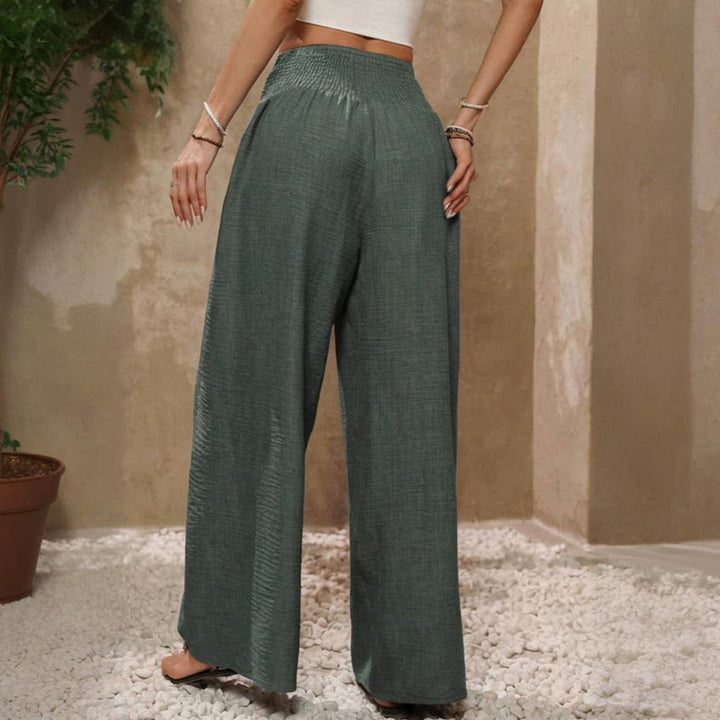 Olivenorma - Pantaloni larghi da donna a gamba larga, con nodo regolabile e vita alta, tinta unita - image 8
