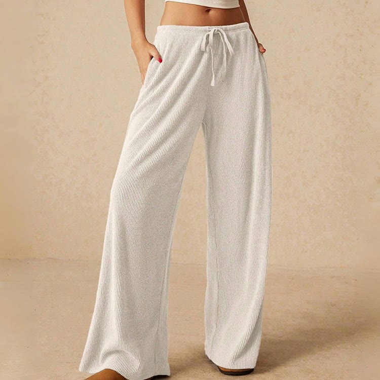 Olivenorma Pantaloni da donna a gamba dritta elasticizzati a vita alta casual tinta unita - image 11