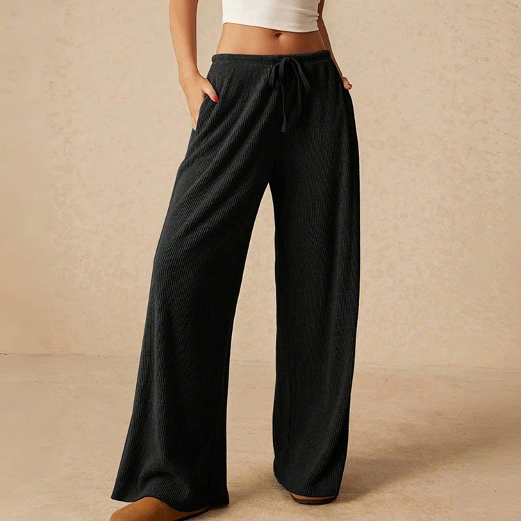 Olivenorma Pantaloni da donna a gamba dritta elasticizzati a vita alta casual tinta unita - image 16