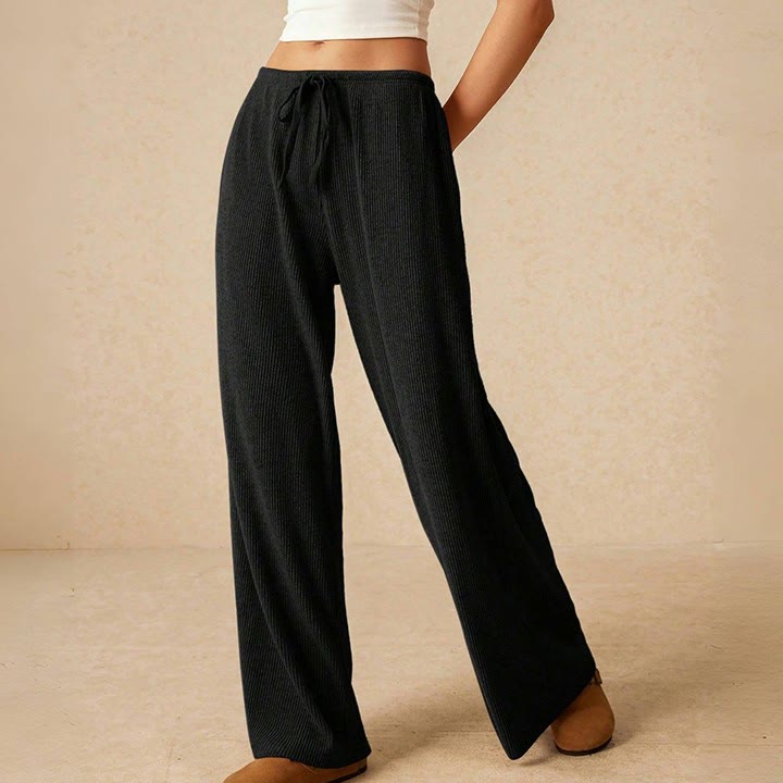 Olivenorma Pantaloni da donna a gamba dritta elasticizzati a vita alta casual tinta unita - Nero - L - image 15