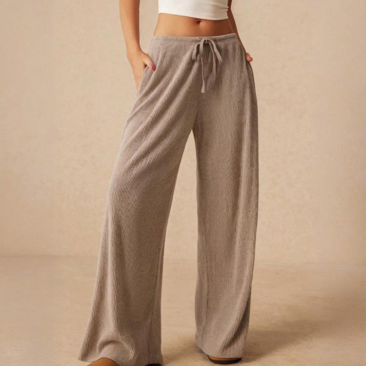 Olivenorma Pantaloni da donna a gamba dritta elasticizzati a vita alta casual tinta unita - image 1